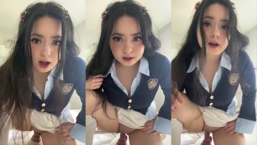 Schoolgirl Fantasy: Lyssanx Bounces Hard On A Fat Dildo